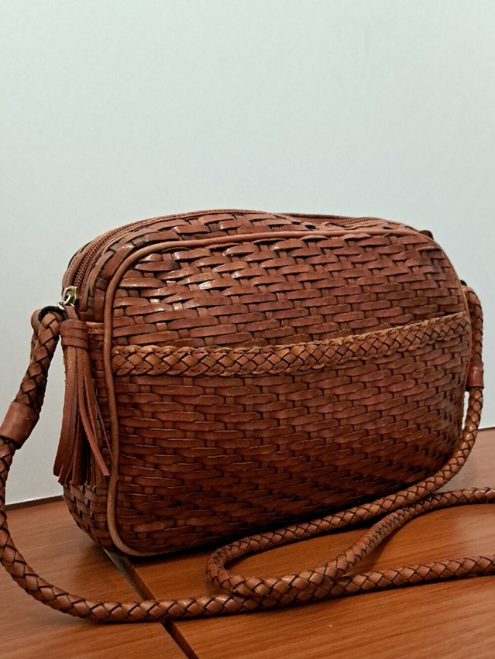 Talbots Woven Brown Leather Crossbody Bag - Women - Picture 3 of 16